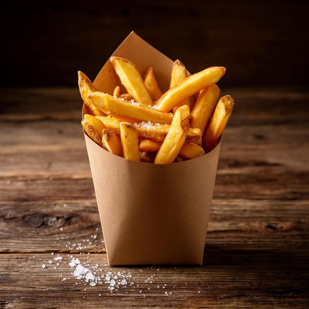 Gouden friet uit pure ossenwit gebakken